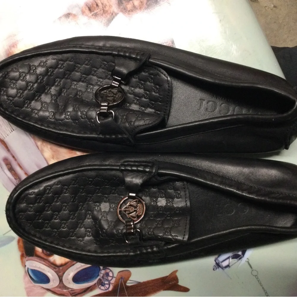 Gucci Black Leather GG-Embossed Horsebit Loafers